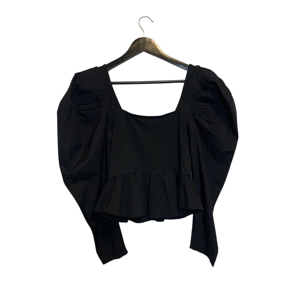 NWT Express Black Puff Sleeve Peplum Top Sweetheart Neck S - Picture 4 of 7